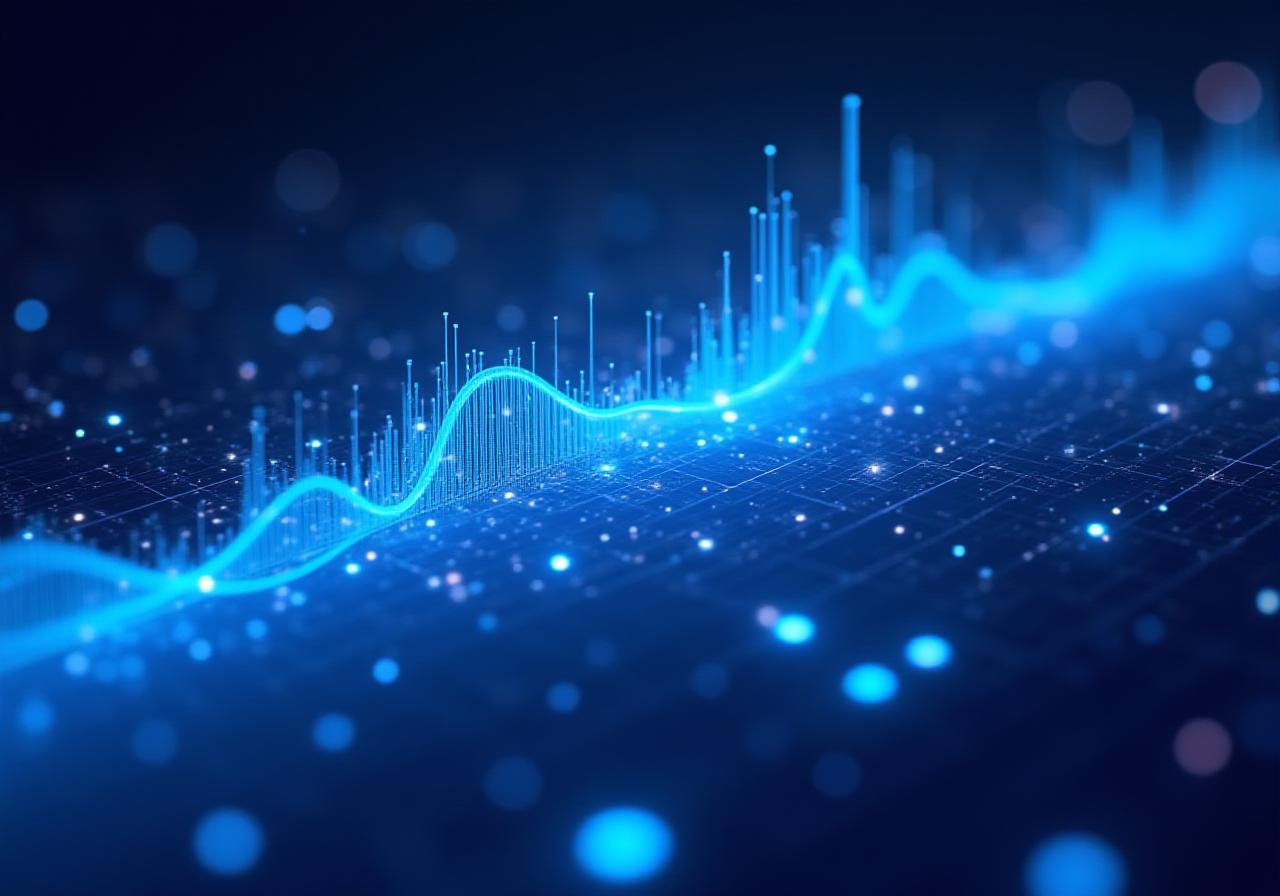 Abstract 3D data visualisation representing predictive market trends and business intelligence